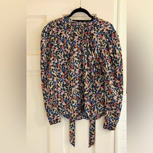 Veronica Beard Silk Floral Print Blue and Red Blouse
